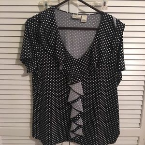 Polka dot silk ruffle top